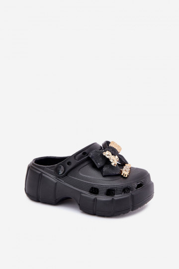 Hausschuhe Kindisch Kindisch Leichte Hausschuhe mit Bändern I Ozdobami schZuarze Farbe Selvana