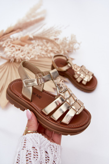 Kindisch Sandalen Mit Dekorationen Detalem goldene Farbe Serina