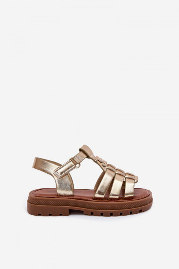 Kindisch Sandalen Mit Dekorationen Detalem goldene Farbe Serina 2