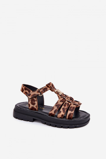 Kindisch Sandalen Mit Dekorationen Detalem mit Leopardenfellmuster Serina 2