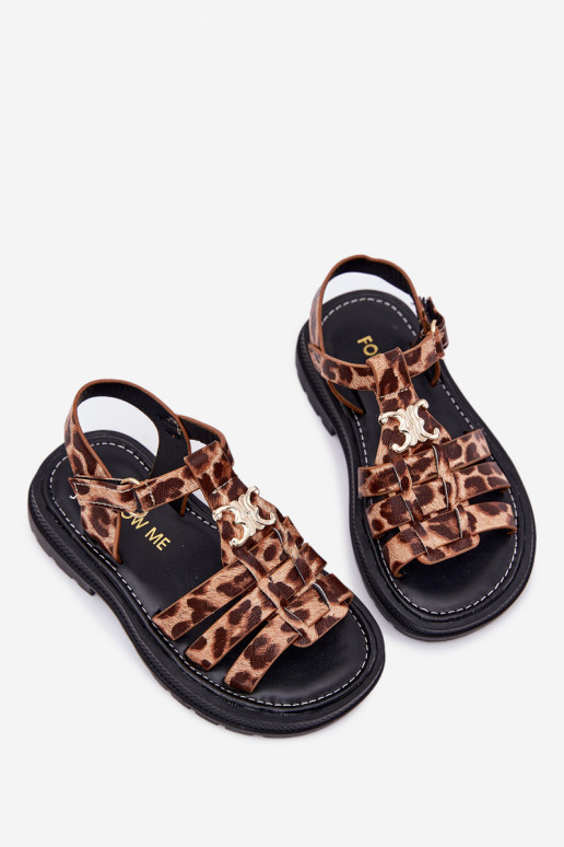 Kindisch Sandalen Mit Dekorationen Detalem mit Leopardenfellmuster Serina