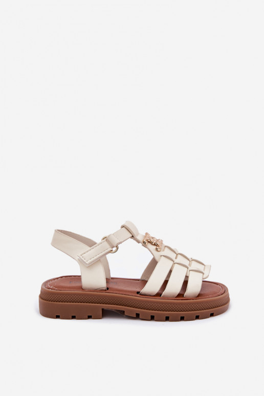 Kindisch Sandalen Mit Dekorationen Detalem Beige Serina