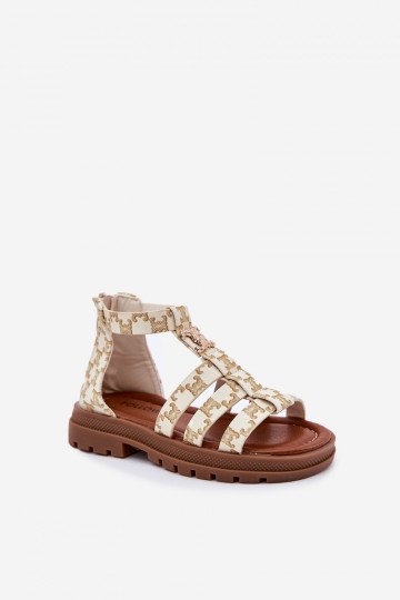 Kinder-Gladiatorensandalen mit goldfarbenen Details in sandfarbener Farbe 2