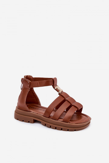 Kindisch Sandalen Gladiator Ze goldene Farbem Detalem braune Farbe Vesira 2