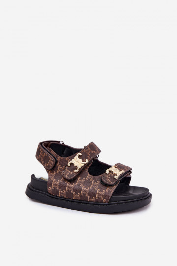Kindersandalen mit Klebeverschlüssen Ze goldene Farbemi Detalami braune Farbe Cavina 2