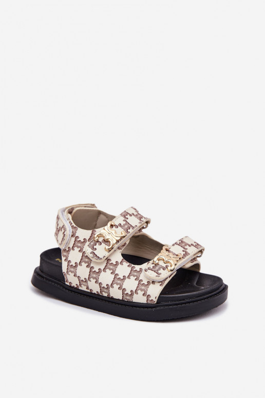 Kindersandalen mit Klebeverschlüssen Ze goldene Farbemi Detalami Beige Cavina