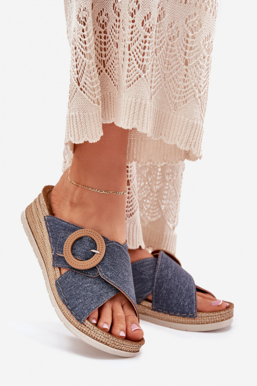 Damenhausschuhe Auf einem Keil dekorieren mit Schnallen Inblu RV000012 blaue Farbe Damenhausschuhe Auf einem Keil dekorieren mit Schnallen Inblu RV000012 blaue Farbe