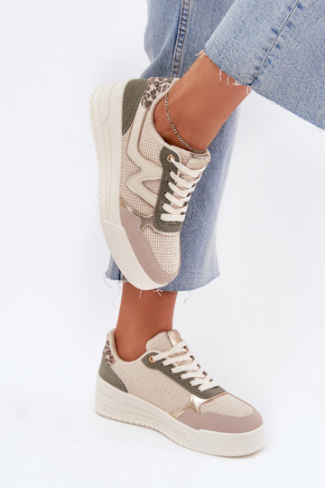 Sneakers Stilvollllschuhe Feminin mit einer Plattform mit Leopardenfellmuster Beige Kelsia