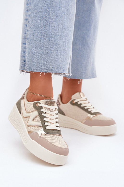 Sneakers Stilvollllschuhe Feminin mit einer Plattform mit Leopardenfellmuster Beige Kelsia