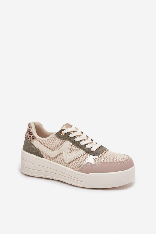Sneakers Stilvollllschuhe Feminin mit einer Plattform mit Leopardenfellmuster Beige Kelsia