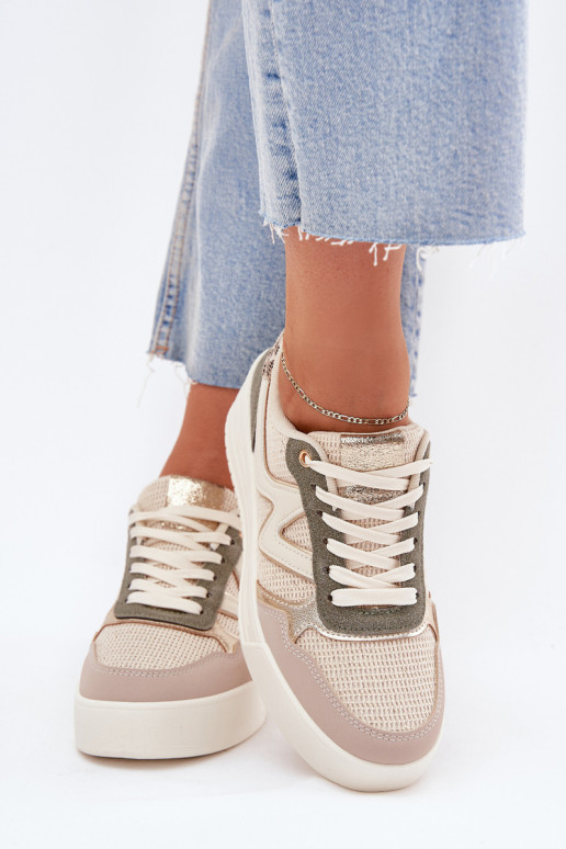 Sneakers Stilvollllschuhe Feminin mit einer Plattform mit Leopardenfellmuster Beige Kelsia