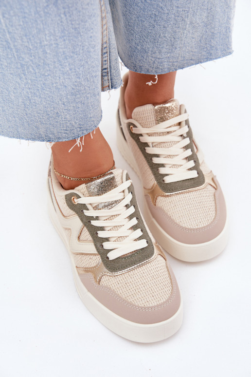 Sneakers Stilvollllschuhe Feminin mit einer Plattform mit Leopardenfellmuster Beige Kelsia