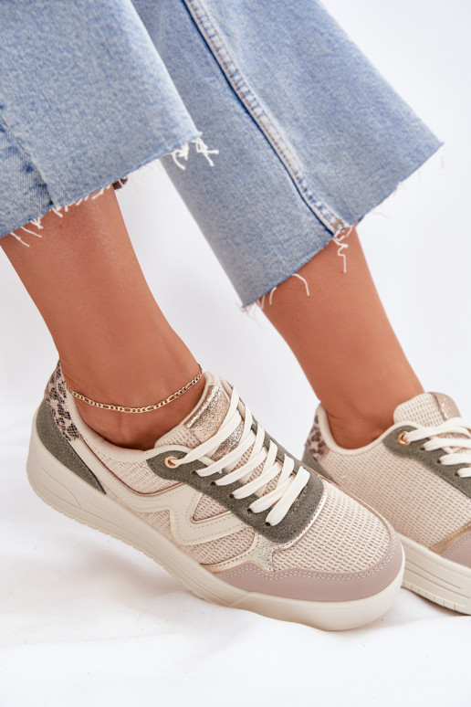 Sneakers Stilvollllschuhe Feminin mit einer Plattform mit Leopardenfellmuster Beige Kelsia