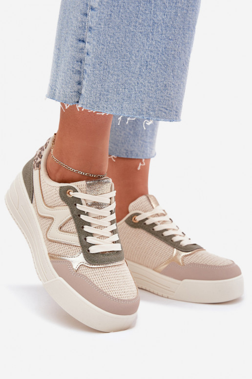 Sneakers Stilvollllschuhe Feminin mit einer Plattform mit Leopardenfellmuster Beige Kelsia