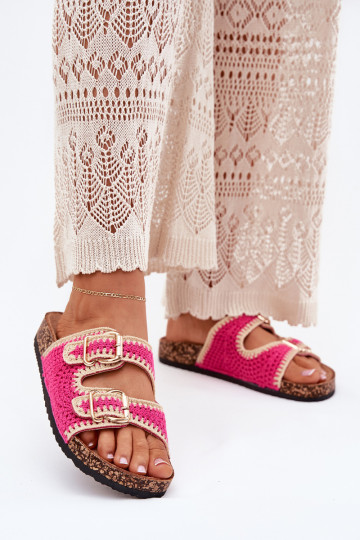 SzydełkoZue Damenhausschuhe Ze goldene Farbemi mit Schnallenmi pinke Farbe Fenira