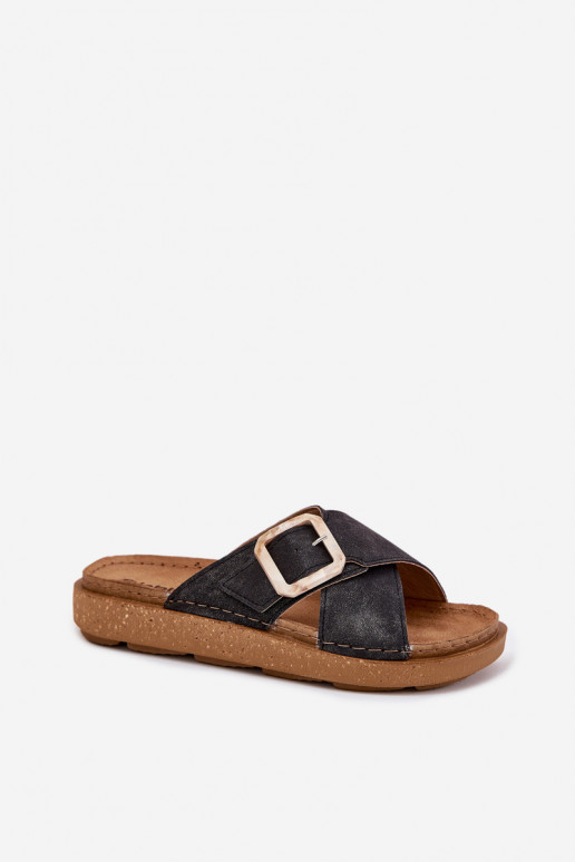 Damenhausschuhe mit Schnallen Inblu ED000025 schZuarze Farbe Damenhausschuhe mit Schnallen Inblu ED000025 schZuarze Farbe