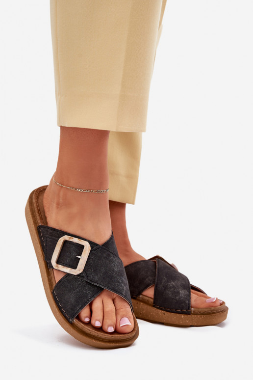 Damenhausschuhe mit Schnallen Inblu ED000025 schZuarze Farbe Damenhausschuhe mit Schnallen Inblu ED000025 schZuarze Farbe