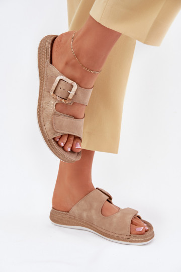 Damenhausschuhe mit Schnallen I mit Klebeverschlussem INBLU MK000013 Beige