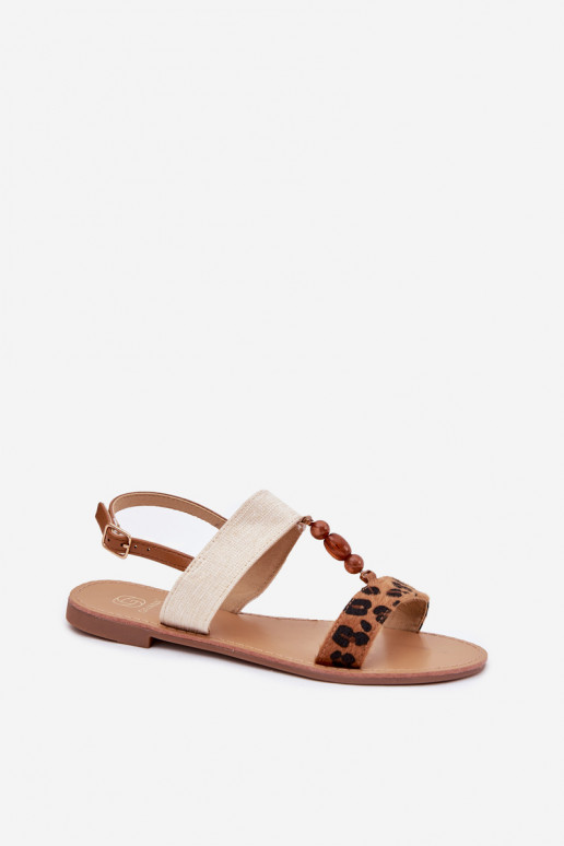 Flache Sandalen für Damen mit Perlen mit Leopardenfellmuster braune Farbe Virona