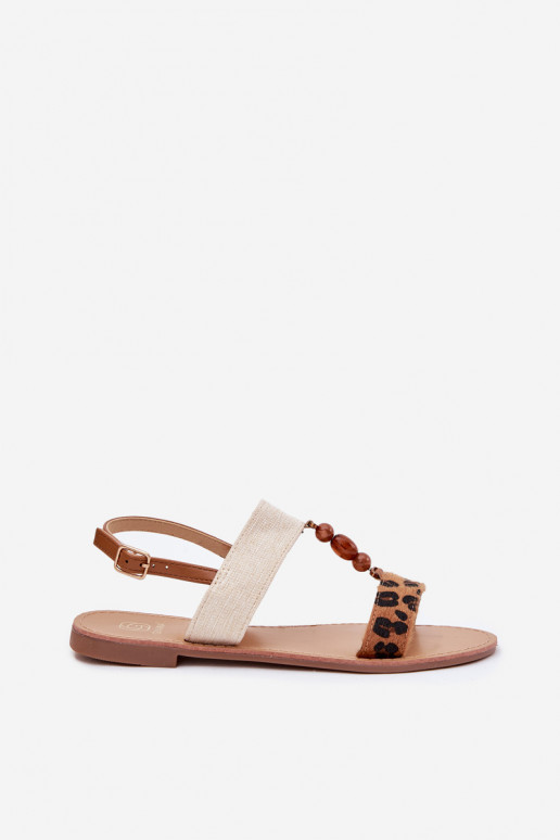 Flache Sandalen für Damen mit Perlen mit Leopardenfellmuster braune Farbe Virona