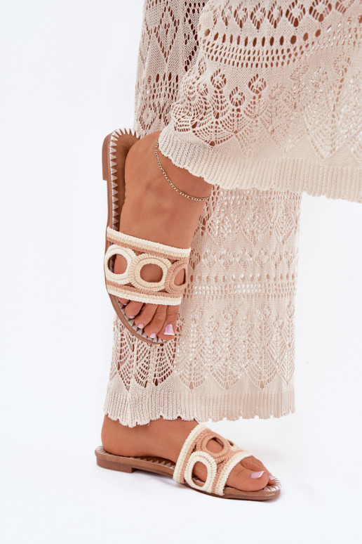 SzydełkoZue Damenhausschuhe mit breiten Absätzen Beige Nirina