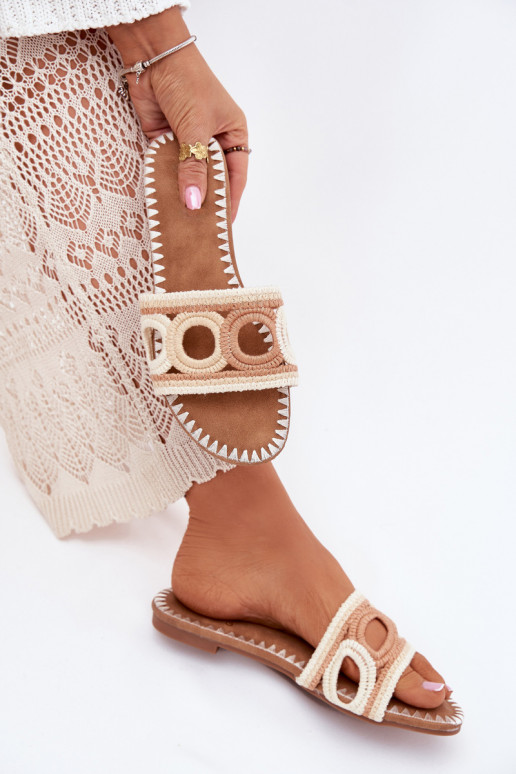 SzydełkoZue Damenhausschuhe mit breiten Absätzen Beige Nirina