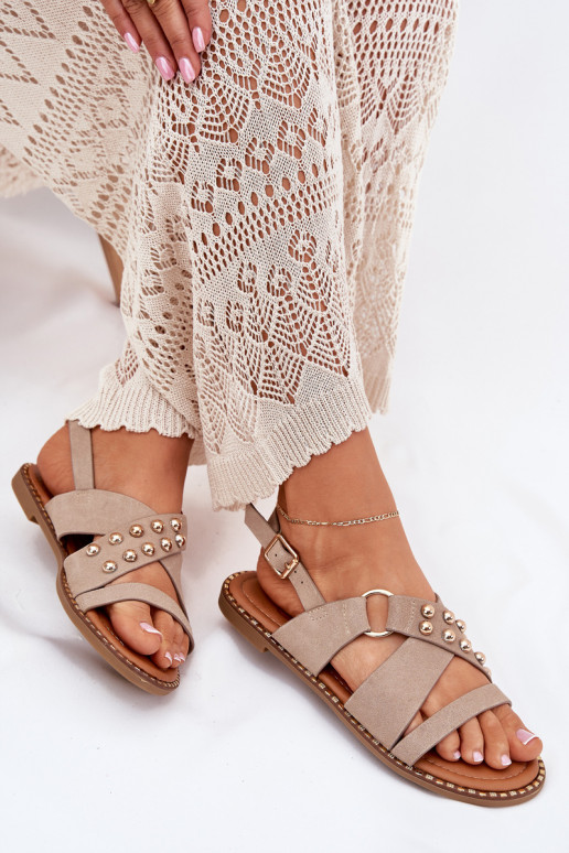 Damensandalen mit breiten Absätzen Ze goldene Farbemi Stollen Beige Zanira