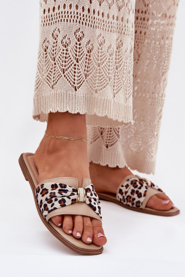 Damenhausschuhe mit breiten Absätzen mit Bändern Beige Avenza