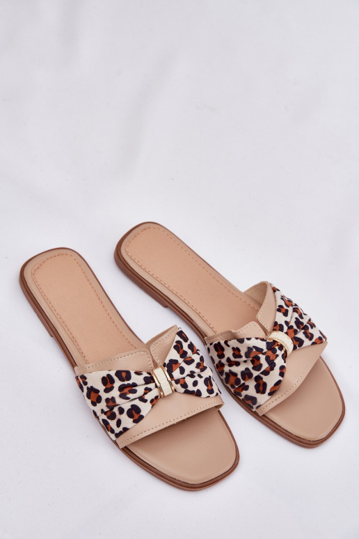 Damenhausschuhe mit breiten Absätzen mit Bändern Beige Avenza