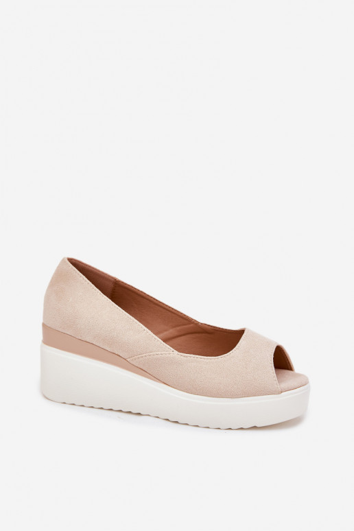 Damensandalen Auf einem Keil Z aus Öko-INildlederu elfenbeinfarbe Velira