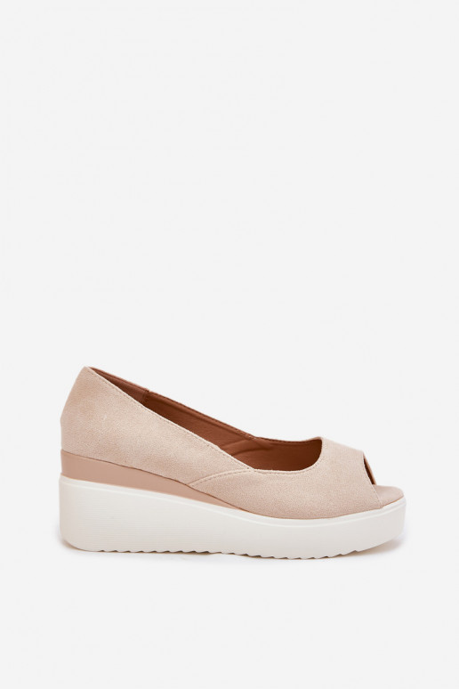 Damensandalen Auf einem Keil Z aus Öko-INildlederu elfenbeinfarbe Velira