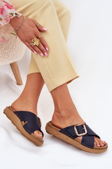 Lederhausschuhe Feminin mit Schnallen Inblu ED0003IU Dunkelblau