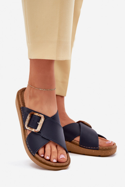 Lederhausschuhe Feminin mit Schnallen Inblu ED0003IU Dunkelblau