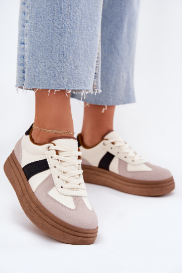Sneakers Stilvollllschuhe Feminin mit einer Plattform Beige Dovina