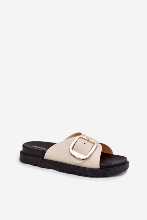 Damenhausschuhe mit einer Plattform mit goldenen Schnallen Beige Jovira Damenhausschuhe mit einer Plattform mit goldenen Schnallen Beige Jovira