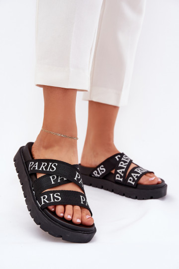 Damen-Sandalen mit Stoffriemchen und Plattform in Schwarz Celinea 2