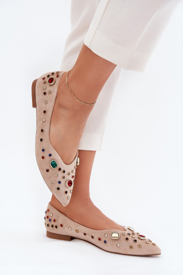 Ballerinas Feminin Dekoriert Kryształkami Beige Valena 2