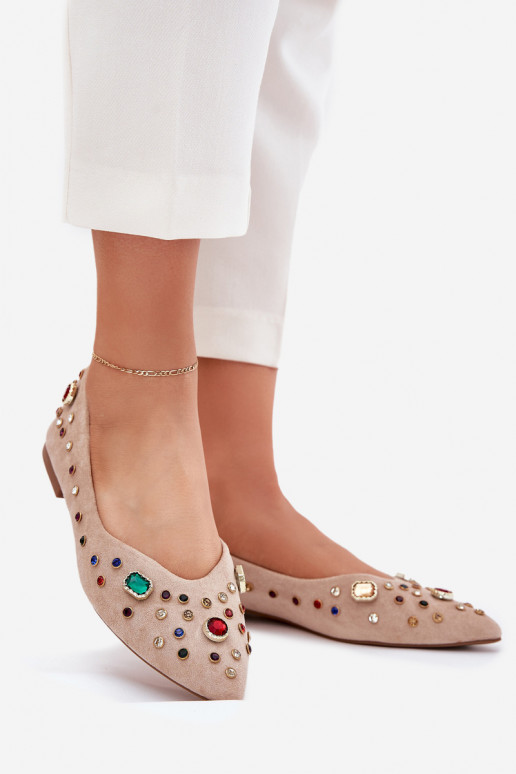 Ballerinas Feminin Dekoriert Kryształkami Beige Valena