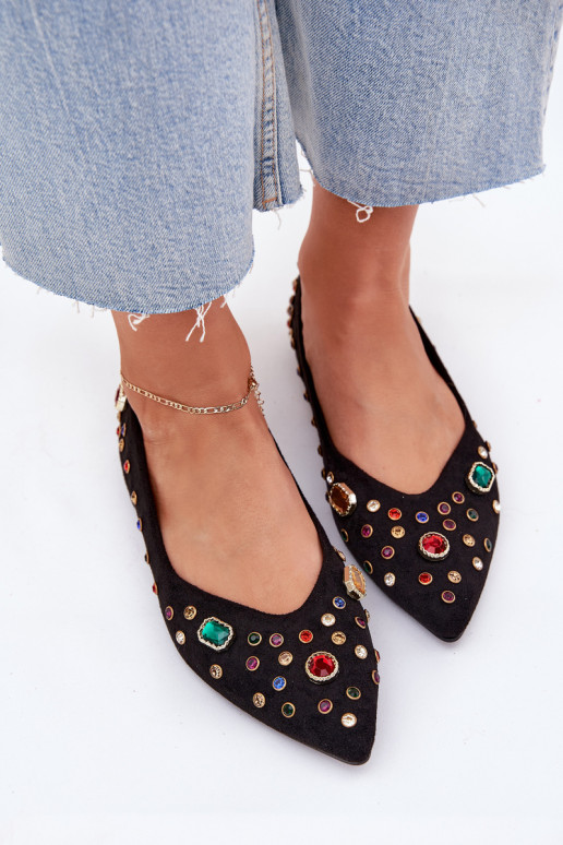 Ballerinas Feminin Dekoriert Kryształkami schZuarze Farbe Valena