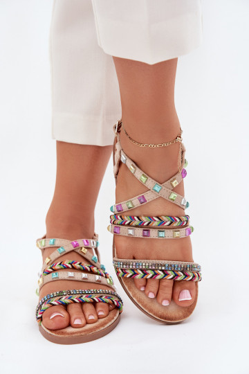 Damensandalen Mit Dekoration I Plecionymi Paskami Beige Delyra 2