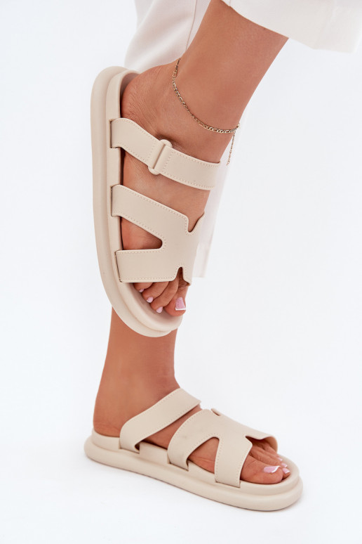 Gummi Damenhausschuhe mit Riemen Beige Tavirae