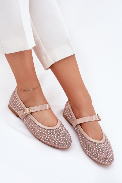 Dekoriert Ballerinas Feminin mit Riemen I mit Schnallen Beige Avirae Dekoriert Ballerinas Feminin mit Riemen I mit Schnallen Beige Avirae