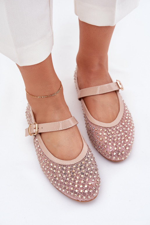 Dekoriert Ballerinas Feminin mit Riemen I mit Schnallen Beige Avirae Dekoriert Ballerinas Feminin mit Riemen I mit Schnallen Beige Avirae
