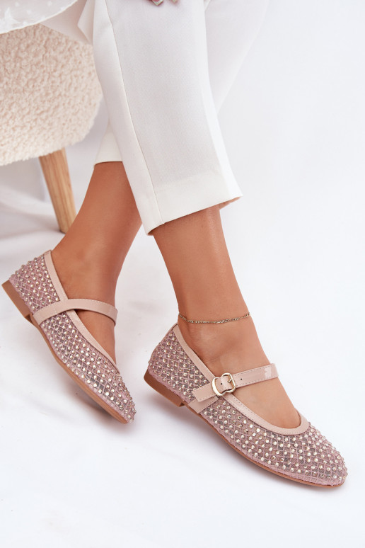 Dekoriert Ballerinas Feminin mit Riemen I mit Schnallen Beige Avirae Dekoriert Ballerinas Feminin mit Riemen I mit Schnallen Beige Avirae
