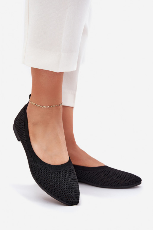 Netz Ballerinas aus Stoff Feminin schZuarze Farbe Sarina