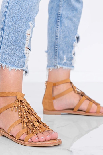 Helle braune Sandalen mit Quasten, „Noronha"