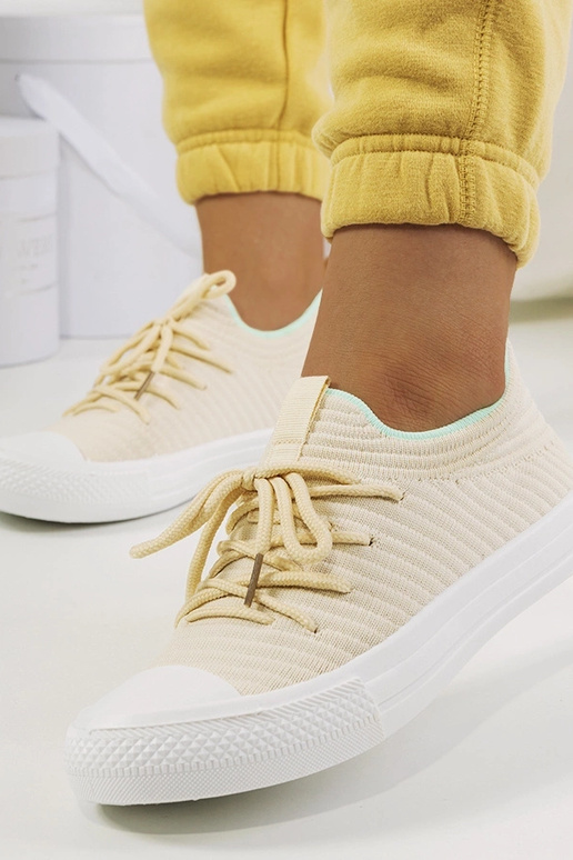 Beige Damen-Schnürsneakers, leichtes...