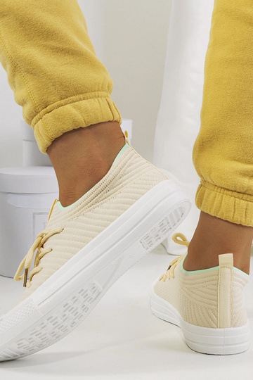 Beige Damen-Schnürsneakers, leichtes Gewebe, Medina 2