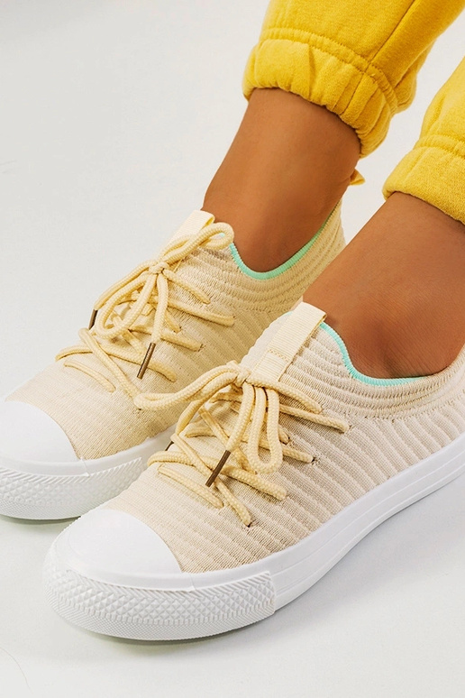 Beige Damen-Schnürsneakers, leichtes...