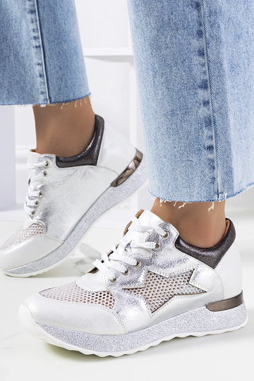 Weiße Metallic-Schnürsneaker Torres durchbrochene Sportschuhe